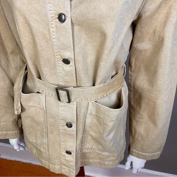 Zara jacket small khaki denim barn chore belted safari cotton utility work - Picture 4 of 8